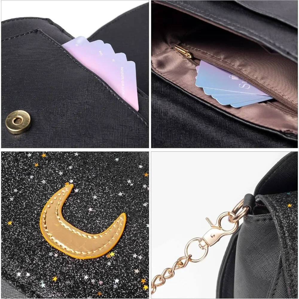 Women Kawaii Sequin Crossbody Bag Hipster Cosplay Purse with Adjustable Chain